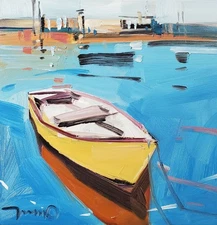 Jose Trujillo Art PRINT 16x16 Impressionism Artist Painting Yellow Row Boat