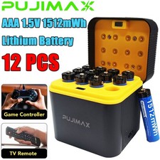PUJIAMX 12 PCS AAA 1512mWh 1.5V Rechargeable Lithium Battery with Fast Charger