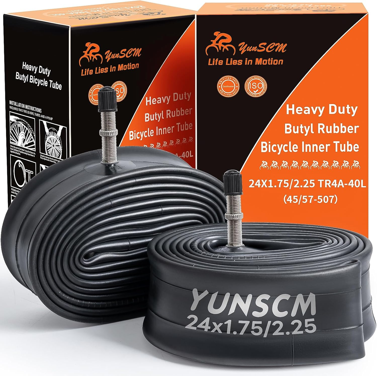 2-PCS 24" Heavy Duty Bike Tubes 24X1.75/2.25 TR4A-40L 45/57-507 Inner Tubes Comp