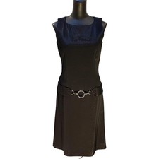 Vintage 80s-90s Paco Rabanne Shiny Shift Mini Dress Belted Black Size US 10, F38