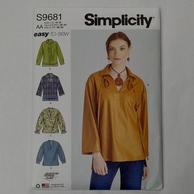 Simplicity Sewing Pattern S9681 Misses & Womens Pull-over Top Size 10-18 Uncut