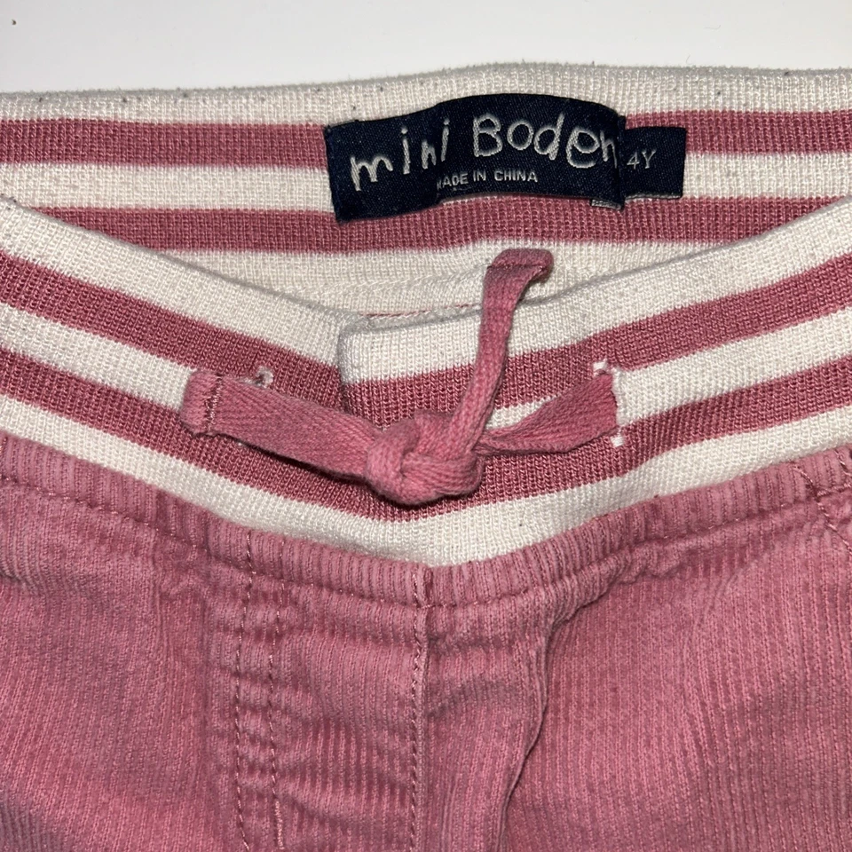 Mini Boden Corduroy Pants Girls 7Y Pink Heart Knees Adjustable Drawstring - Image 3 of 4