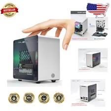 Sleek Silver Pi 5 Case: Aluminum Mini Tower, RGB PWM Fan, M.2 HAT Ready