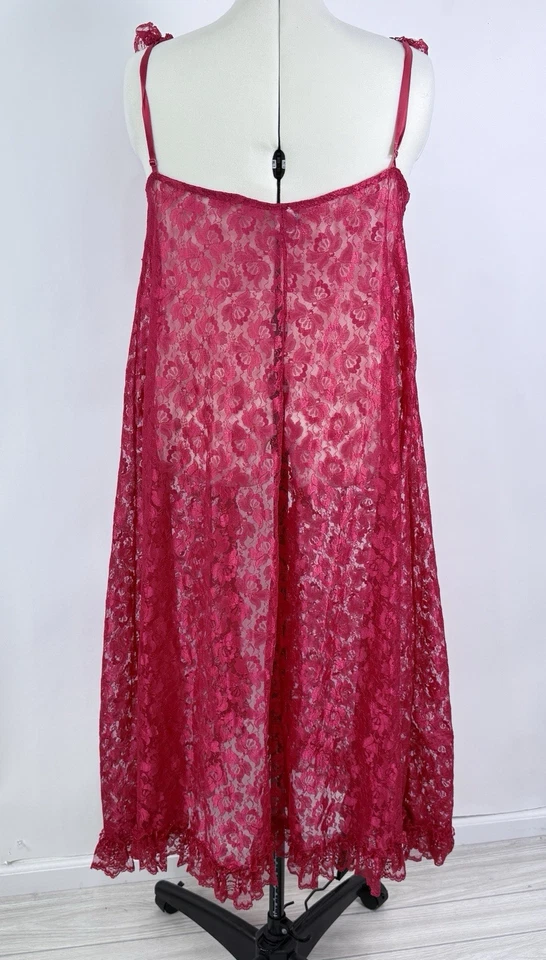 Intimate Attitudes Sheer Red Lace Tie Front Chemise Negligee Nightgown Size 2X - Image 3 of 4