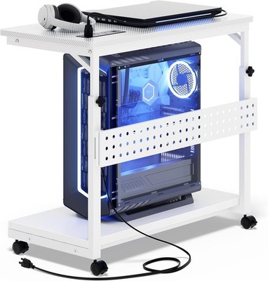 Computer Tower Stand with Power Strips, 4 Levels Manual Height Adjustable