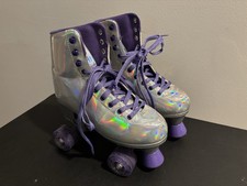 JAJAHOHO Women's High Top Roller Skates Silver Holographic - Size 6