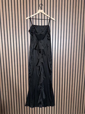 New Princess Polly Dress 6 / S Womens Black Satin Back Ruffled Trim Mermaid  Maxi | eBay