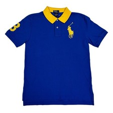 Polo Ralph Lauren Boy's Solid Big Pony Polo Shirt - Blue with Yellow - Sz: 14/16
