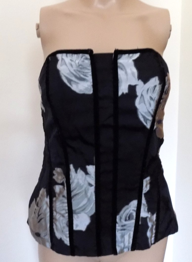 Corset Sz 10 Navy Floral Print Lined Wire Bustier White House Black Market-image