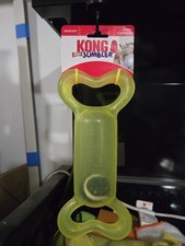 KONG Jumbler w/Tennis Ball Medium Yellow Squeaky Fetch  Tug Dog Toy