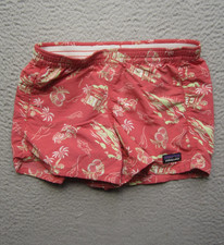 Patagonia Swim Shorts Girls Large Pink Hawaiian Print Nylon Drawstring Beach