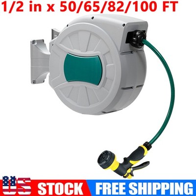 Retractable Garden Hose Reel 1/2In x 50/65/82/100FT, Wall Mount Water Hose Reel