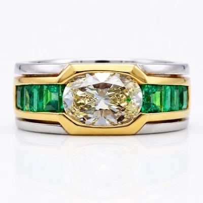 Mächtiger Luxus Damenring 750 Gold Bicolor 2,00ct Diamant & 1,30ct Smaragde - Bild 1 von 4