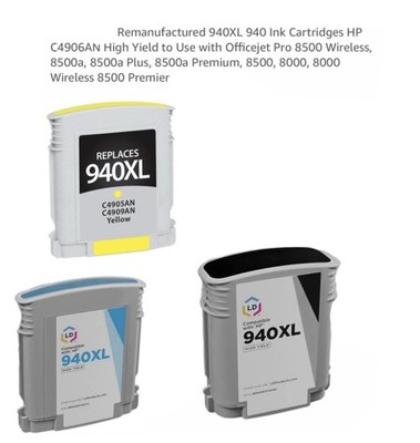 3 Pieces 940XL 940 Ink Cartridges HPC4906AN High Yield Use Officejet Pro 8500
