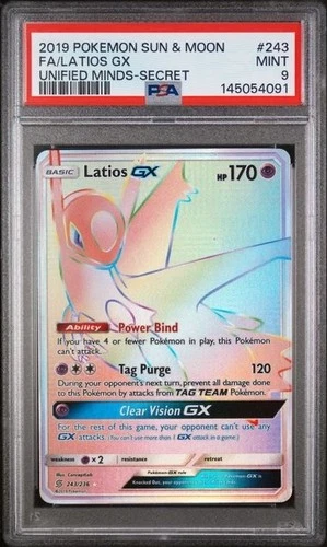 LATIOS GX #243 PSA 9 • 2019 POKEMON SUN & MOON UNIFIED MINDS SECRET FULL ART