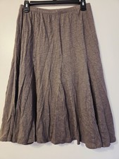 GARNET HILL Brown Organic Linen Midi Skirt Ss S M Lined Stretch Pull On Flowy