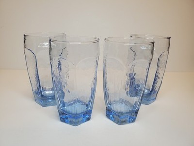 Vintage Libbey ''Chivalry Blue'' Textured Glass Tumblers 5.25'' 12oz Set of 4 EUC!