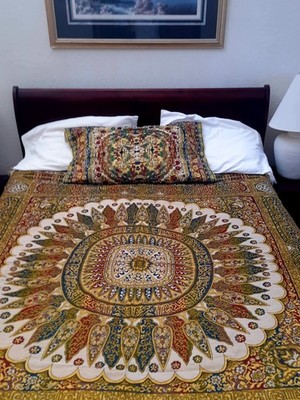 Vintage Gold/multicolor Bohemian Fringed Bedspread Queen Size Rare