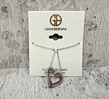 NWT Sterling Silver Pink White Cubic Zirconia Valentine's Day Heart Necklace