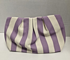 PURPLE & WHITE STRIPEDCLUTCH/COSMETIC BAG MAGNETIC SNAP CLOSURE