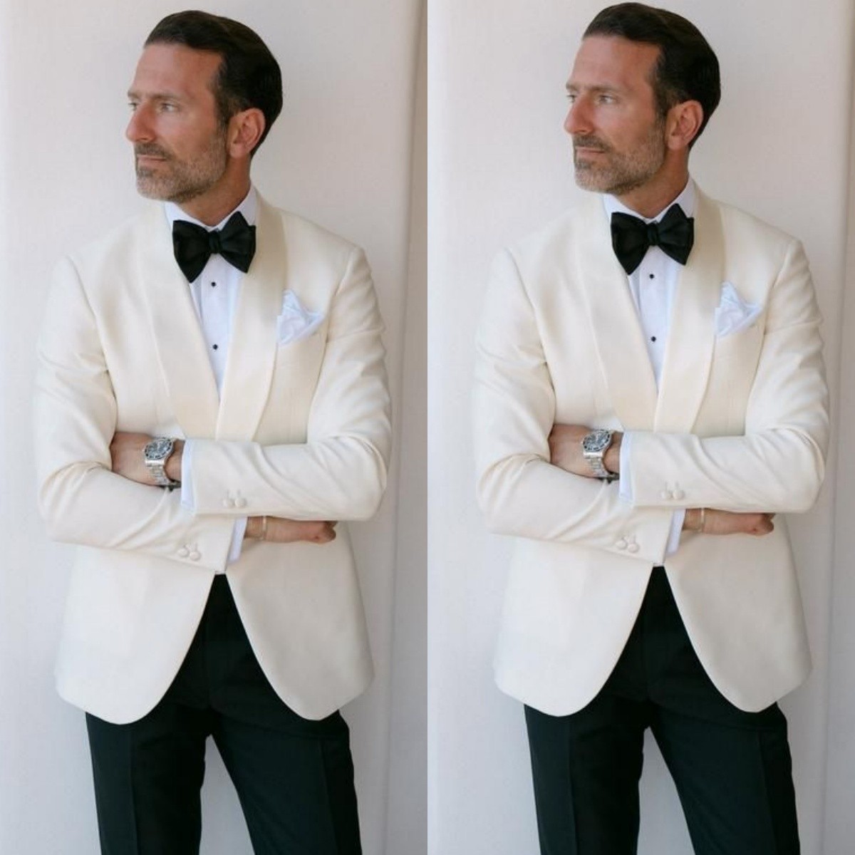 Shawl Lapel Men's Suit White Wedding Tuxedo Jacket Prom Groomman Formal 2Pcs