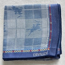 Vintage Handkerchief Blue Fabric Woven Check Plaid  Chivalry Pocket Square 18"