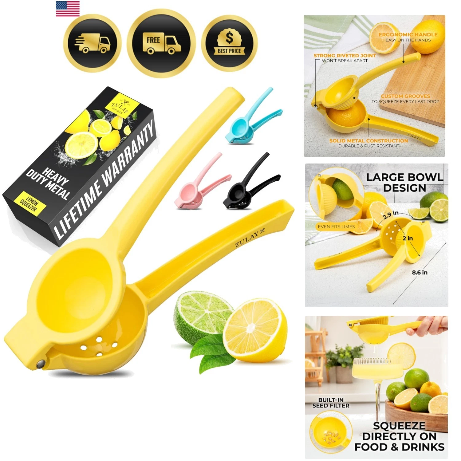 Metal Lemon Squeezer - Handheld Lemon Juicer Squeezer - Easy to Use Citrus Ju...