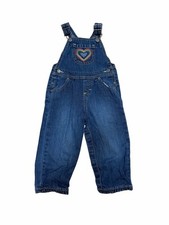 OshKosh B'gosh Girls 24M Denim Overalls Rainbow Heart Embroidered Bib Kidcore