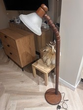 Vintage 1970s Solbackens Svarveri Oak Wood Floor Lamp Type 1031 Made in Sweden