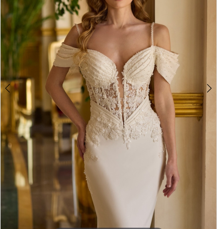 Couture wedding gown by Madam Burcu sz 8-14 cathedral train swarovski high slit image 4