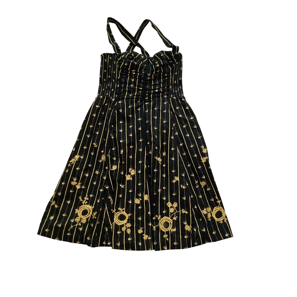 Vestido Anthropologie Moulinette Soeurs Talla 6 Bordado Floral Rayas Ajuste Acampanado Foto 2 de 4