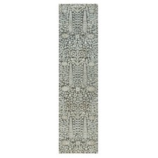 2'6"x10' Gray Hand Knotted Silk and Wool Willow and Cypress Tree Rug R90680
