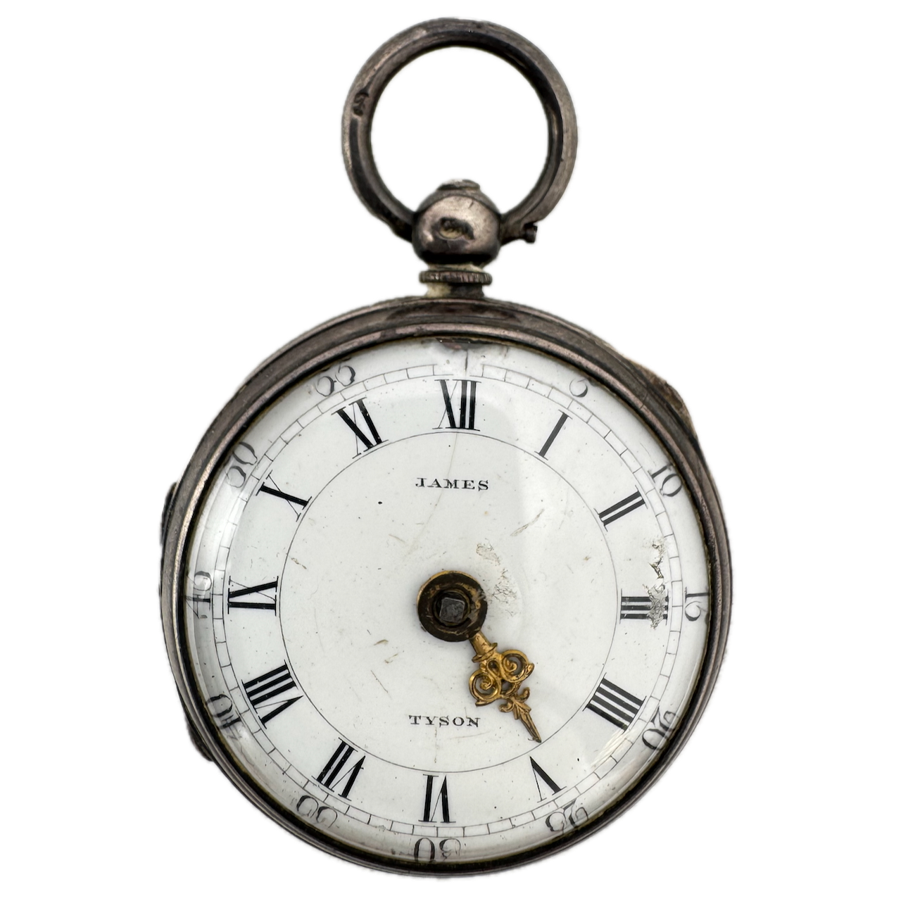 Antique 43mm James Tyson Silver Key Wind Verge Fusee Open Face Pocket Watch