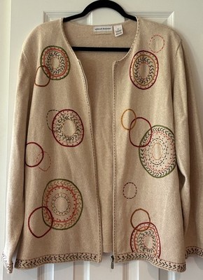 Women s 2XL Alfred Dunner Cardigan Zip Up Tan/beige Sweater Circle Design