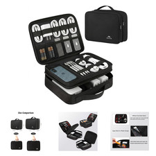Electronics Organizer Travel Case Cable Bag Black Waterproof Large Capacity