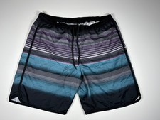 Burnside Swim Trunks Men 3XL Black Blue Striped Board Shorts Beach Pool Surf