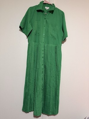 Her Destiny Green Pleated Button Down Dress Women's Size Large
