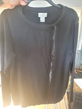 Elana By Tanner Long Sleeve Black Shirt With Ribbon Bow In Front