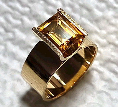 Vintage SKAL 14k Yellow Gold Emerald Cut Citrine Cocktail Ring Size 7