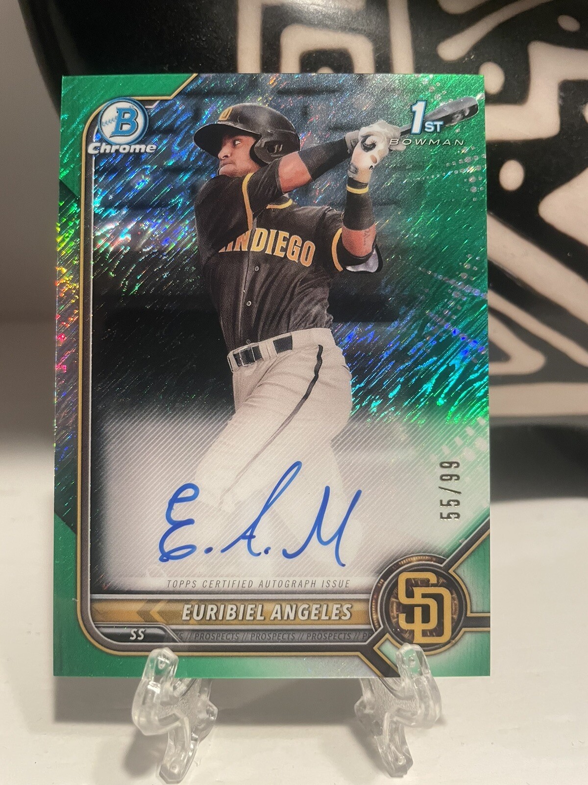 2022 1st Bowman Chrome Euribiel Angeles Green Shimmer Refractor Auto /99 Padres