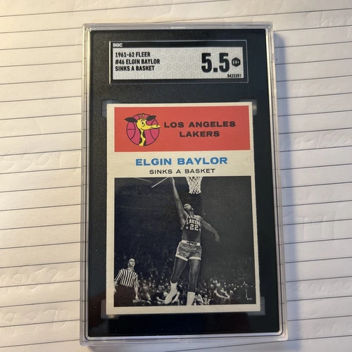 1961 FLEER BASKETBALL #46 ELGIN BAYLOR IN ACTION ROOKIE RC SGC 5.5 HOF LAKERS