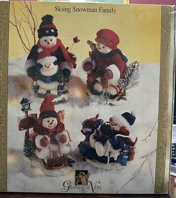 Christmas time Grandeur Noel  Skiing Snowman Family Holiday Setting Figurines