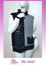 Vintage granny 80s Retro Color Block Sport Embroidered Cowl Sweatshirt Blast M