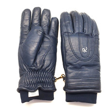 Vtg Roffe Ski Gloves Men Small Leather Cuffed Navy Blue Fully Poly Lined