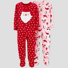 New Nwt 2 Pair Carter's Girls Santa Christmas Footed Pajamas Size 18 Months
