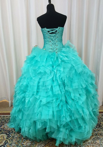 NEW Ragazza Fashion Quinceanera XV Ball Gown Dress A53-253 Aqua Gold 2 Piece - Picture 6 of 9