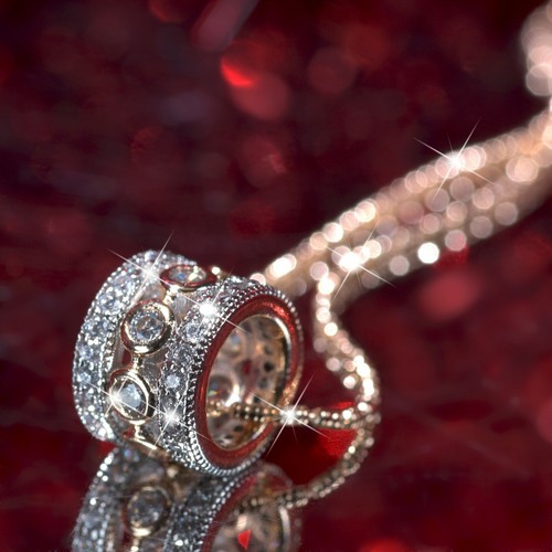 18k yellow gold made with Swarovski crystal round ring filigree pendant necklace - Picture 2 of 6