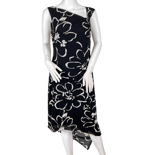 David Meister VTG Black White Floral Sleeveless Layered Lightweight Dress 10 - 第 1/11 張圖片