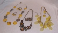 3 Chunky Chokers with Earrings Shades of Yellow Vibrant Fun Lot 60