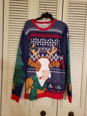 Ugly Christmas Sweater Cow 3D Holiday Time Adult Size Large (42